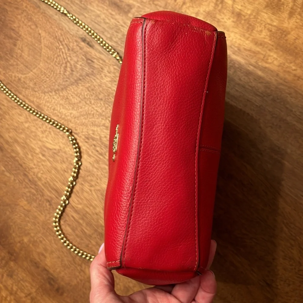Red leather crossbody gold chain